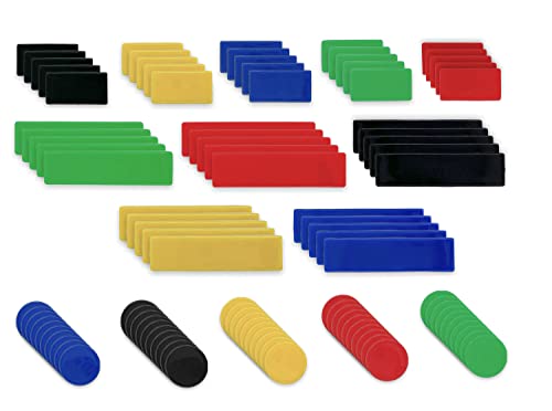 Lot de 100 jetons de poker jetons de jeu en plastique pour jeux de poker - Comptage de mathématiques pour enfants - Assortiment de 5 couleurs et 3 formes Cover