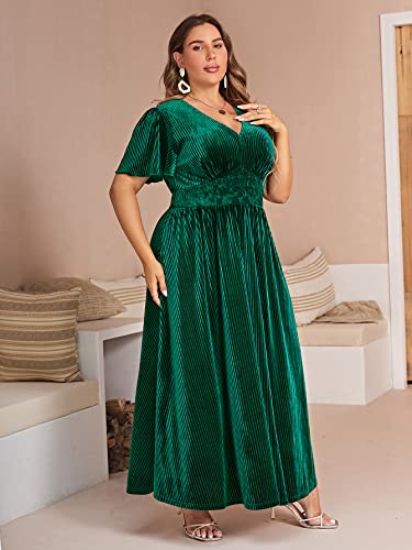 Image of Simplee Women's V Neck Velvet Maxi Dress Short Sleeve Empire Waist Long Formal Dress for Wedding Guest