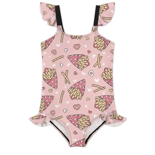 Image of Girls One Piece Swimsuit Macaroni Cheese Pasta Food Ruffles Swimwear Bathing Suits 3-12 Years