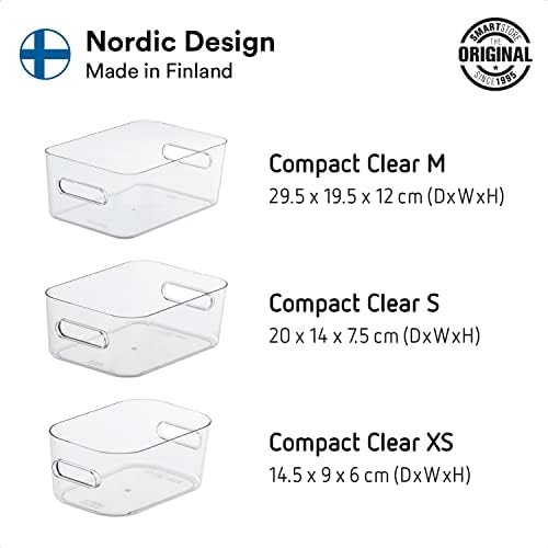 SmartStore - Clear Plastic Boxes with lids and handles - Set of 4 - Modular - Nestable and Stackable - Food Safe - Fridge, Pantry, Bathroom, Desk. Sizes: 1xM,1xS,2xXS - L:29.5 x W:19.5 x H:12 cm