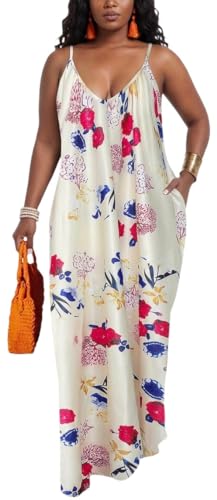 Image of Women's Casual Summer Maxi Dresses Sleeveless Adjustable Spaghetti Strap Loose Plus Size Dresses