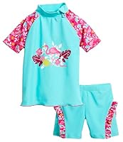 Playshoes Unisex Kinder Uv-schutz Bade-set Zweiteilig Schwimmshirt Badeshorts Badebekleidung, Flamingo, 134-140 EU