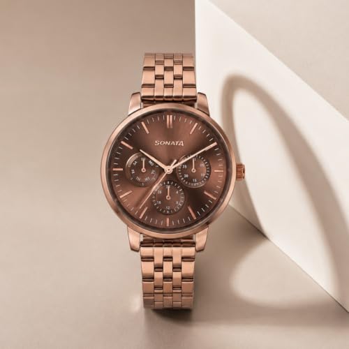 Image of Sonata Verve Quartz Analog with Brown Dial Brown Sheet Metal Strap Watch for Women - 87102QM01