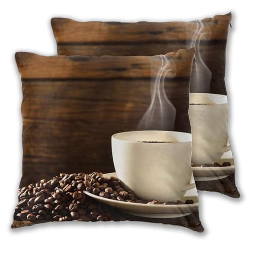 Taies d'oreiller café carrées lot de 2 en coton imprimé grain