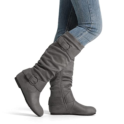 Dream Pairs 72127-URA-10W-GREY SUEDE-SZ-8.5 Women'S Wide Calf Knee High Boots, Fur-Lined Low Hidden Wedge Boots thumb #4
