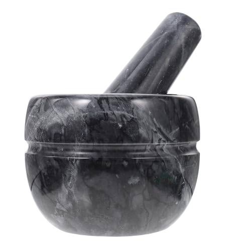 Mortero de mármol negro KICHOUSE con mano a juego para machacar ajo y especias en la cocina de casa