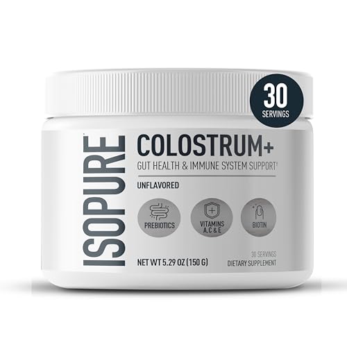 Image of Isopure Colostrum + Gut Health & Immune System Support, 30 Servings (Pack of 1) | Supports Gut & Immune Health, 30 Servings, Made with Colostrum, 20+ Vitamins & Minerals, 1.37g Bimuno Prebiotic Fibers