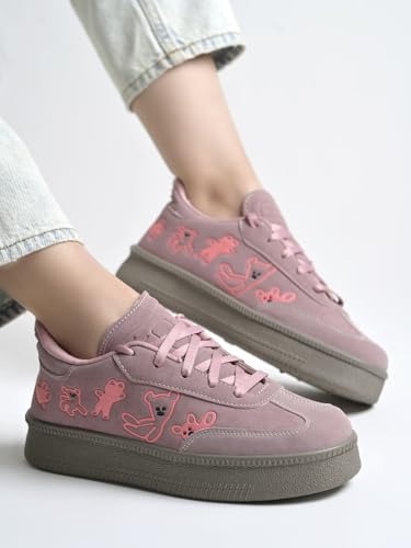 Image of Shoetopia Women's Casual Sneakers | Lace-Up Low-Top Shoes with Cushioned Sole | Trendy Daily Footwear Walking Shoes