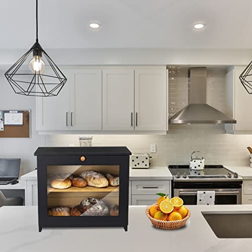 Homekoko Bamboo Double Layer Regular Bread Box, Natural Bamboo Bread Boxes For Kitchen Counter, Bamboo Capacity Food Storage (Black) #TOP3