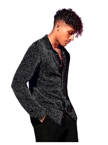 Floerns Men's Button Front Long Sleeve Glitter Lapel Collar Streetwear Shirt3