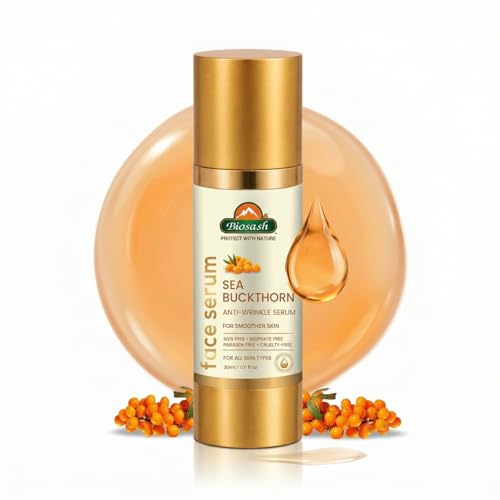 Image of Biosash Sea Buckthorn Anti-Wrinkle Serum 30ml | Vitamin C & E, Omega 3 6 7 9, For Dark Spots & Glowing Skin, Himalayan Berry Oil
