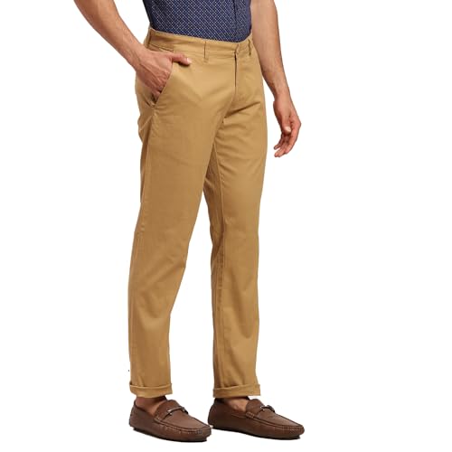 Image of Parx Men Low Rise Tapered Fit Solid Pattern Cotton Spandex Blend Flat Front Casual Trouser