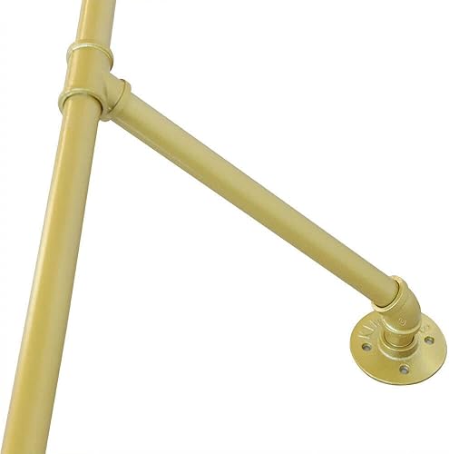 Miniatura 9 de Estante de ropa industrial dorado de 47 pulgadas montado en la pared para boutique sistema de estantes colgantes estante de metal para ropa soporte