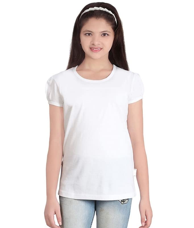 Image of Plain Casual Black Cotton Round Neck Half Sleeve Girls T-Shirt