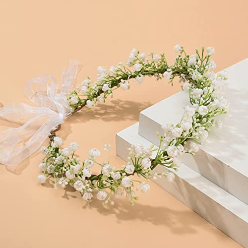 Artificial Baby Breath Green Headpiece Bridal Flower Crown Eucalyptus Halo Wedding Leaf Floral Crown Headband Photo Prop (08 White) #TOP4