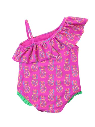 Image of RuffleButts Girls UPF50+ Sun Protection One Shoulder Single Ruffle One Piece Swimsuit