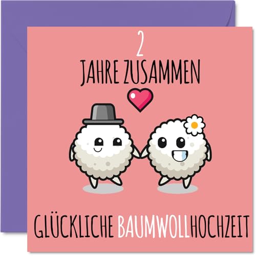 Stuff4 2. Hochzeitstag Karte Liebe - 2 Jahre Zusammen Baumwoll Hochzeit - 2 Jahrestag Karte Hochzeitstag Geschenke für Freunde Familie vom...