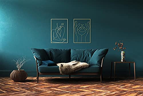 image for LODIIYAR Gold Female Wall Decor Set- Minimalist Nude Single Line Art, 