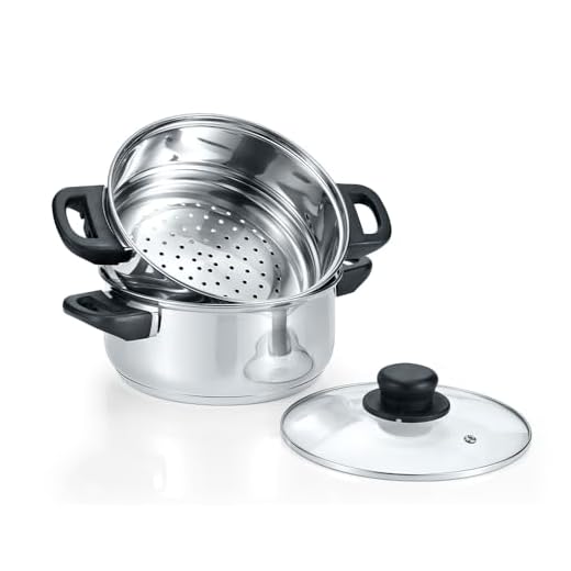CONCORD 3 Quart Stainless Steel 3 Piece Steamer Cookware Set. Features 2 Quart Veggie Steamer and 3 Quart Cooking Pot with tempered glass lid. (INDUCTION COMPATIBLE)
