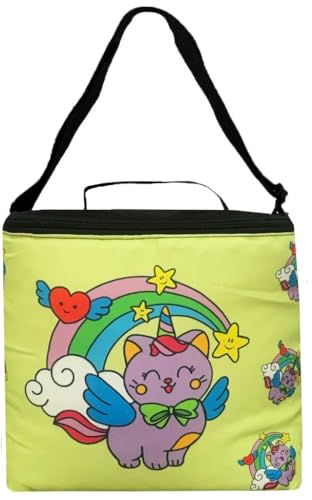 Kit Mochila Escolar Infantil Gatinha Unicórnio Arco-íris Rodinhas Impermeável Menina Lancheira Térmi