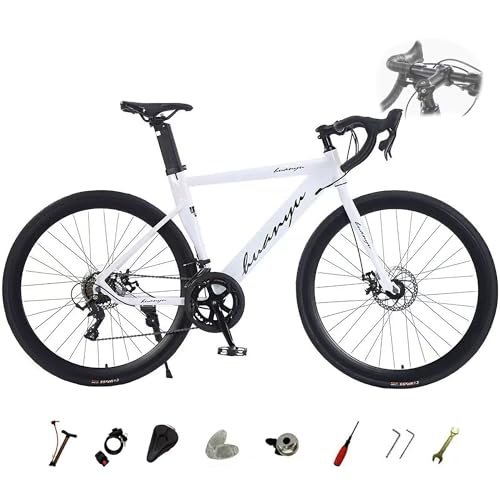 クロスバイク 24段変速 ディスクブレーキ 高炭素鋼フレーム 街乗り スポーツ自転車 通勤 通学 ホワイト タイヤ