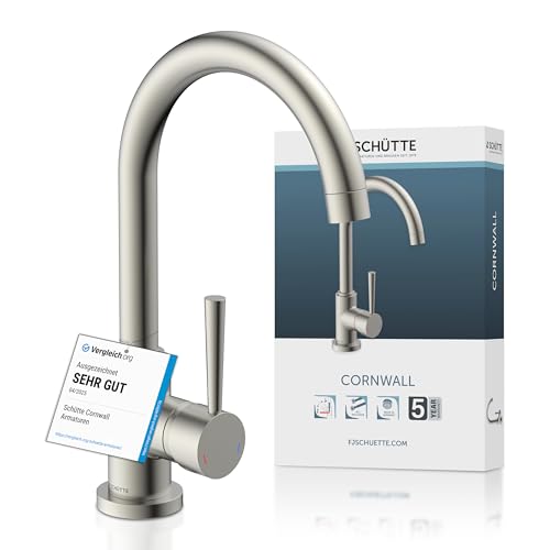 SCHÜTTE 79126 Küchenarmatur CORNWALL, 360 Grad schwenkbarer Wasserhahn Küche, Mischbatterie für die Spüle mit Einhebelmischer, Spültischarmatur Küchenspüle in Edelstahloptik, Edelstahl Optik SCHÜTTE 79126 Küchenarmatur CORNWALL, 360 Grad schwenkbarer Wasserhahn Küche, Mischbatterie für die Spüle mit Einhebelmischer, Spültischarmatur Küchenspüle in Edelstahloptik, Edelstahl Optik