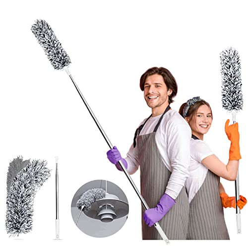 Gamuza de microfibra con barra de extensión telescópica, mango extra largo de 25,4 cm, lavable, extensible, plumero para limpiar persianas, techos altos, ventiladores de techo, telaraña Cover