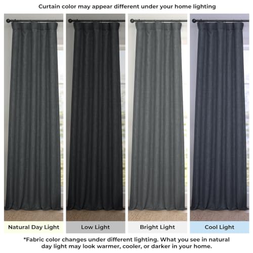 Image of HPD Half Price Drapes - Faux Linen Curtains for Living Room (1 Panel) - 100W X 84L - Extra Wide Textured Room Darkening Curtains for Bedroom 84 Inches Long - Drapes for Home Decor, Dark Gravel