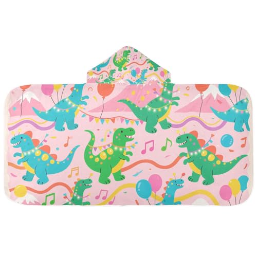 Toalla de playa para niños, diseño de dinosaurios verdes, color rosa, con capucha, toalla de playa absorbente para niños pequeños