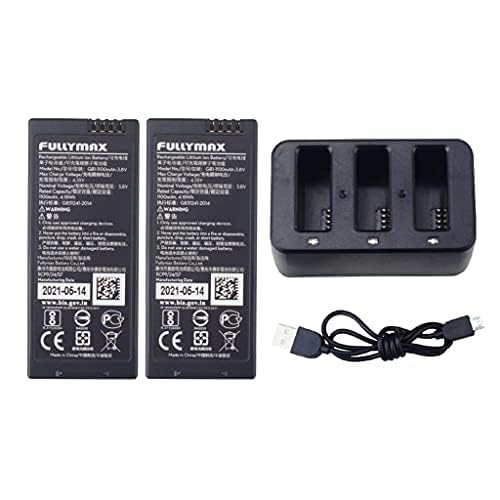 ZYGY 2PCS 3.8V 1100mAh Batería de Litio & 3en1 Cargador para Tello RC Drone-Negro