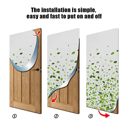 Mint Leaf Tea Leaves Falling Green Leaves Swamp Leaves on White Door Cover, Washable Fabric Durable Door Decoration Silk Microfiber for Front Door Porch Home Indoor Outdoor Party 36x98 inches