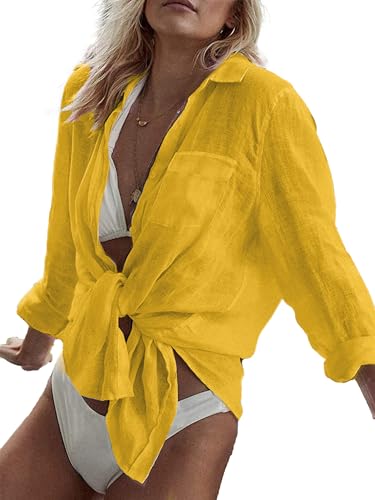 Image of Breezy Lane Beach Cover Up for Women Button Down Shirt Swimsuit Coverup Bathing Suit Cover Ups for Swimwear Vacation
