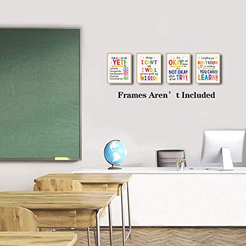 Image of Growth Mindset Wall Art ,Motivational Wall Art, Inspirational Quotes Art Painting,Motivational Phrases Art Prints,School Office Classroom Teacher Decoration Art,Set of 4(8 inchX10 inch), No Frame.Classroom Poster, Classroom Decor.