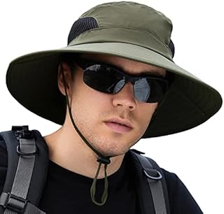Sireck Sun Hat for Men Women, UPF 50+ Fishing Hat, Outdoor Sun Protection Bucket Hats, Water Resistant Wide Brim Safari Hat Quick Dry Summer Boonie Hat for Hiking Hunting Gardening Beach (Army Green)