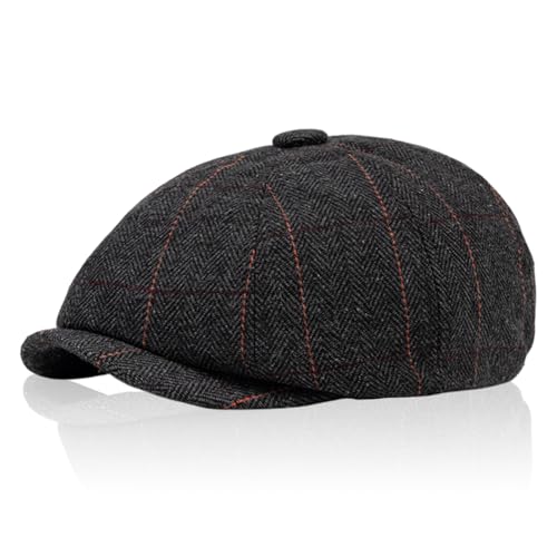 TUONYIS Newsboy Casquillo Plano Sombreros Boina de Hombre Invierno Gorras Planas Gorras Boina de Hombre Ajustable Herringbone Tweed Gorra Irlandesa para Hombres Mujeres(FR/ES, Números, 56, 61, Negro)