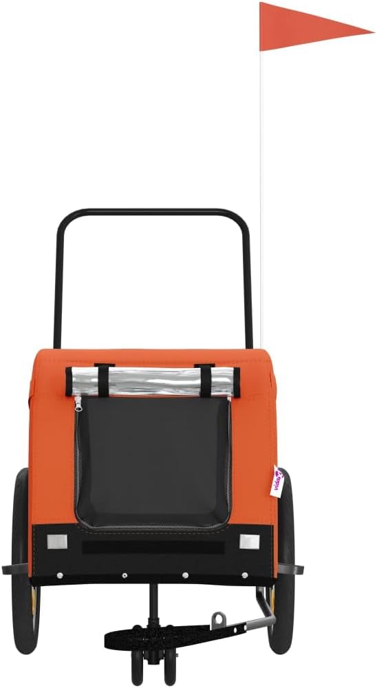 Pet Bike Trailer for Small Dogs, Foldable Dog Bicycle Trailer with Safety Flag, Durable Iron Frame, Waterproof Oxford Fabric, Fits Pets up to 99 lbs, Orange/Black