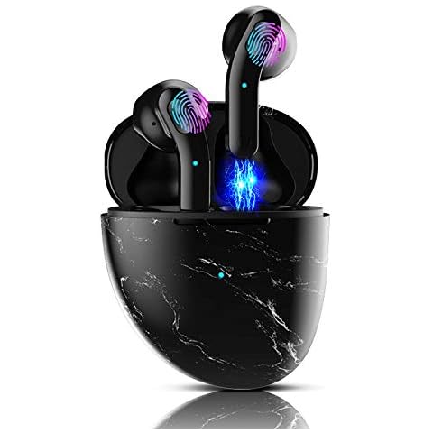 Wireless Headphones,Bluetooth 5.1 Headphones Wireless Earbuds,Noise Cancelling HiFi Stereo Running Headphones with Mic,Touch Control Sweatproof White in ear headphones for iphone/Android/Samsung Cover