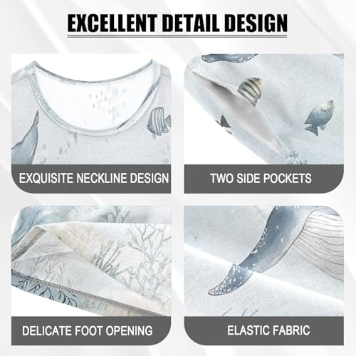 ALAZA Whale Sea Watercolor Coral Reef Pajamas Set Short Sleeve Cotton Sleepwear Summer Pjs 2 Piece 5-14Y4