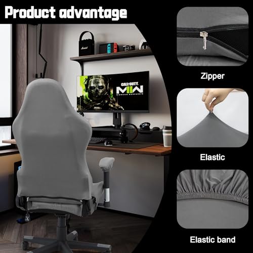 Image of BIETYONE Gaming Chair Covers (No Chair),Office Computer Chair Cover,Jacquard Stretch Prevent Cat Scratching Computer Chair Slipcovers,for Gamer Computer Chair Replacement Protector Cover,Gray