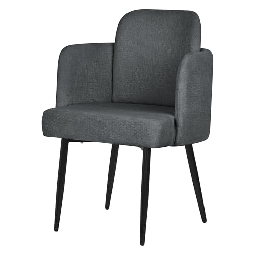 ML-Design Chaise de Salle à Manger en Tissu Anthracite, avec Accoudoirs et Dossier Aspect Rotin, Pieds en Métal, Assise Rembourrée Confortable, Fauteuil...