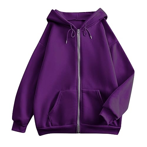 OIOLOYJM Zipper Hoodies for Women Long Sleeve Oversized Sweatshirts Y2k Drawstring Soft Jacket 2025 Fall Fashion with Pockets