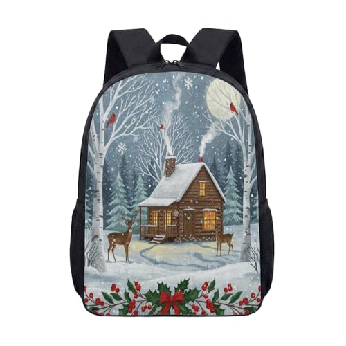 Aurora Borealis Ice Castle Snowy Village Mochila gráfica 43 cm Fantasia Winter Town Designer Mochila de viagem, 07, Large, Mochila estampada