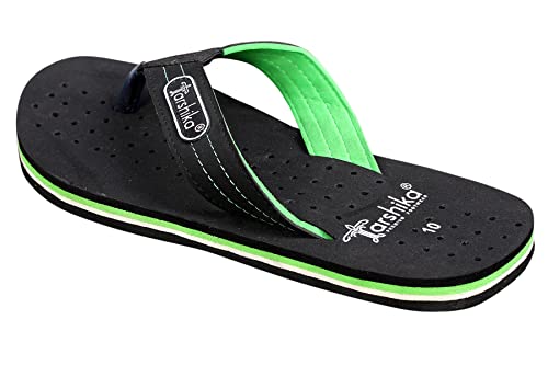 Tarshika Men’s Regular Flip-Flops And House Wear Slippers(SLIPPER 02_BLACK&GREEN_10N) UK-10 For Rs. 199 @ 80 %