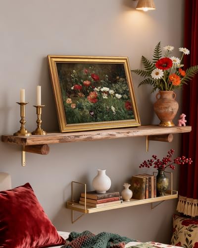 Image of VIYYIEA Vintage Gold Framed Wall Art for Living Room, Flowers Canvas Prints Home Decor, Oil Painting Picture, Bedroom Wall Decor Gifts for Friends or Family -【Poppies】-(16L x 12W)