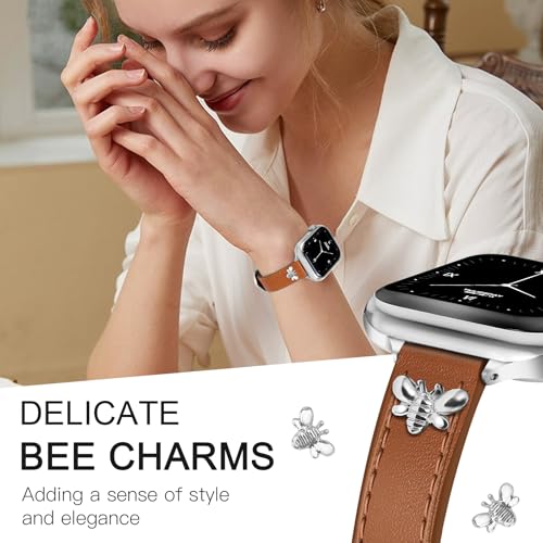 Image of JR.DM Slim Leather Bands Compatible with Apple Watch Band 38mm 40mm 41mm 42mm 44mm 45mm 46mm 49mm, Genuine Leather Band with Charms, Feminine Design for Iwatch Ultra SE Series 11 10 9 8 7 6 5 4 3 2 1