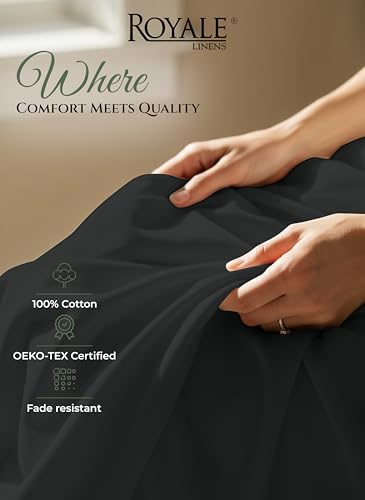Image of Royale Linens 100% Organic Cotton King Size Flat Sheet Only - Percale Top Sheets - King Flat Sheet Sold Separately - Lightweight & Super Soft 100% Cotton Black Bed Sheets Only (105 inch x 102 inch, Black)