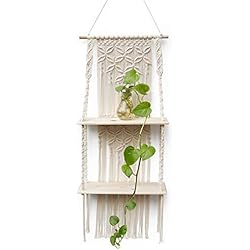 Estanteria Boho Chic Afuly Estanteria Pared Baldas Pared Madera Boho Estante Pared 2 Niveles Macramé Sala Cuarto de Baño Cuarto Hogar Decoración