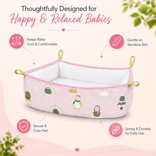 Image of Traditional Baby Khoyu /Cotton Cradle Cloth for Ghodiyu /Jhula /Palna with Astar Double Layer Support | Cloth for Cradle Stand Use Snow Print (Pink)