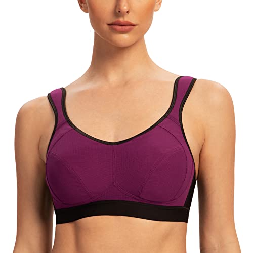 AGONVIN Women's High Impact Support Wirefree Bounce Control Plus Size Workout Sports Bra Magenta 38D