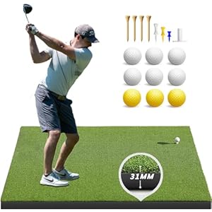 Golf Hitting Mat, 5×4 Ft Golf Mats Practice Outdoor Indoor, Artificial Golf Turf Mat with 9 Golf Balls, 9 Golf Tees, Golf Driving Swing Mat for Backyard